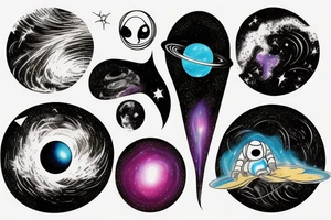 Space  blackhole stars interstellar planets detailed colorful fantasy magical accretion disk tattoo idea