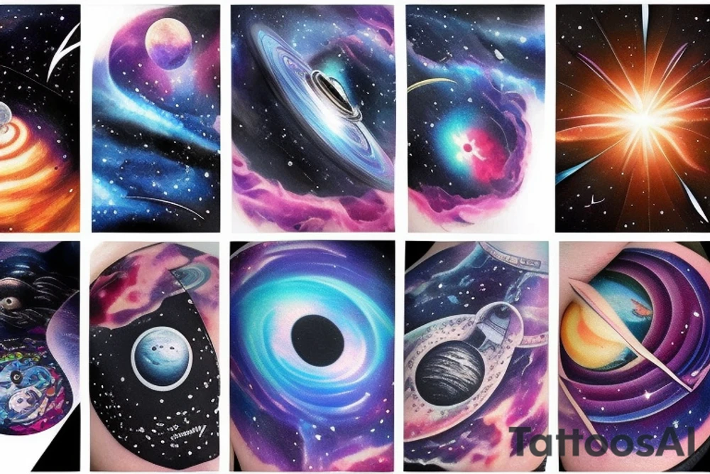 Space  blackhole stars interstellar planets detailed colorful fantasy magical accretion disk tattoo idea