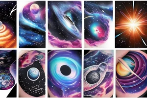 Space  blackhole stars interstellar planets detailed colorful fantasy magical accretion disk tattoo idea