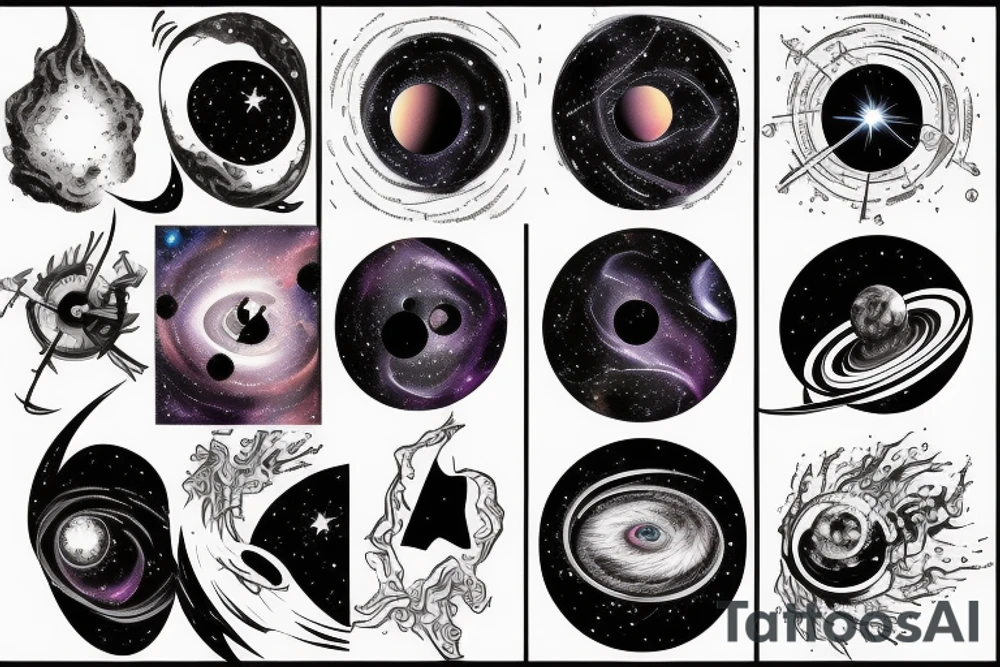 Space  blackhole stars interstellar planets detailed colorful fantasy magical accretion disk tattoo idea