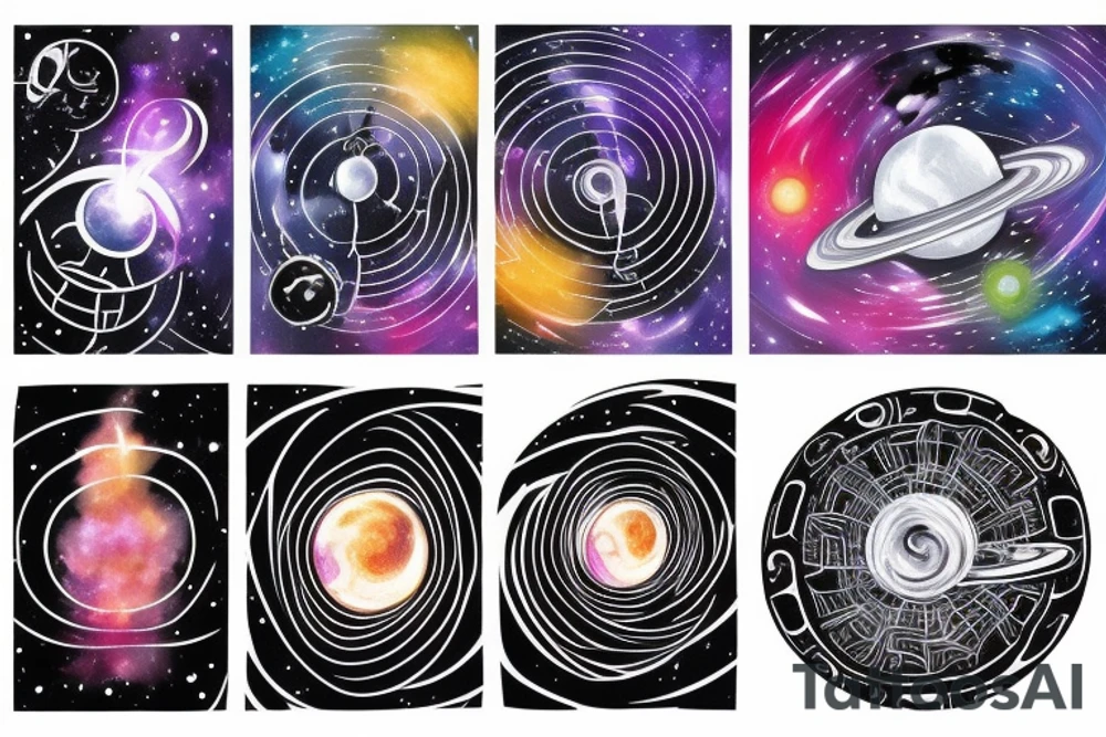 Space  blackhole stars interstellar planets detailed colorful fantasy magical accretion disk tattoo idea