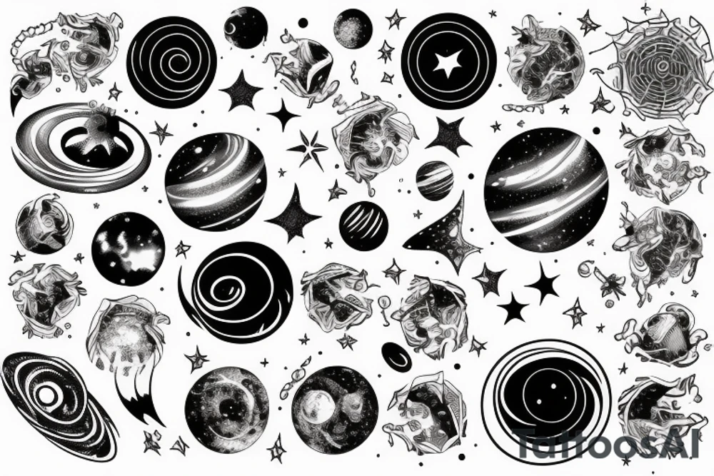 Space  blackhole stars interstellar planets detailed colorful fantasy magical accretion disk tattoo idea