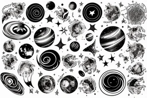 Space  blackhole stars interstellar planets detailed colorful fantasy magical accretion disk tattoo idea