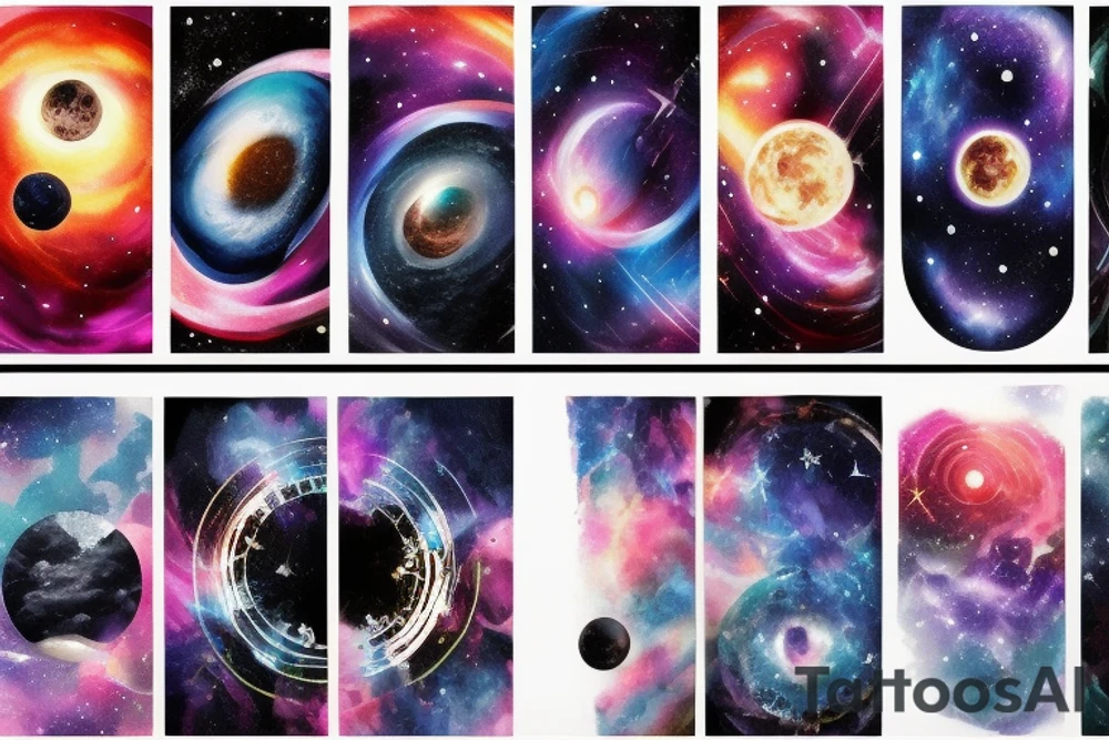 Space  blackhole stars interstellar planets detailed colorful fantasy magical accretion disk tattoo idea