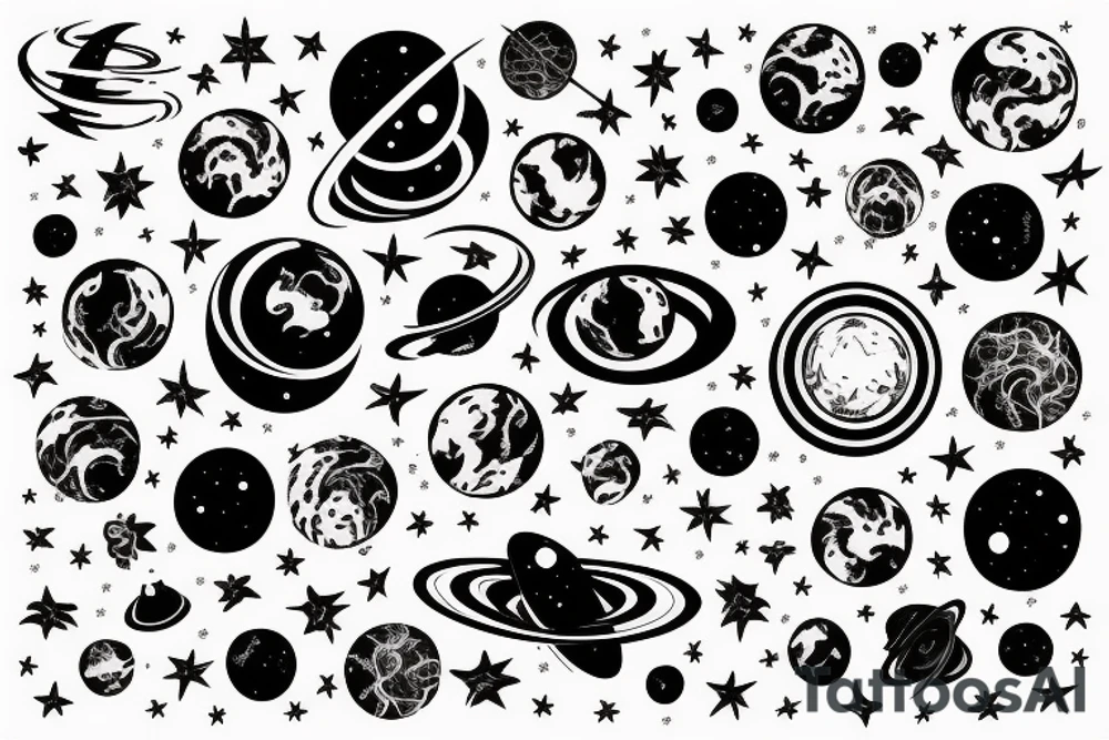 Space  blackhole stars interstellar planets detailed colorful fantasy magical quasar tattoo idea