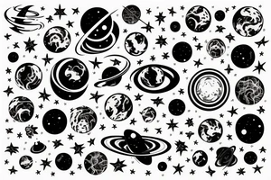 Space  blackhole stars interstellar planets detailed colorful fantasy magical quasar tattoo idea