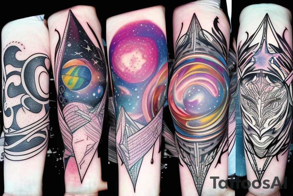 Space  blackhole stars interstellar planets detailed colorful fantasy magical quasar tattoo idea
