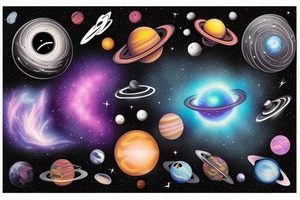 Space  blackhole stars interstellar planets detailed colorful fantasy magical quasar tattoo idea