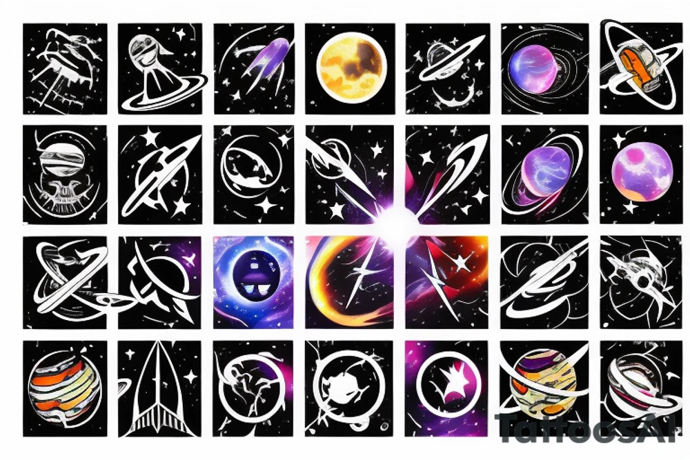 Space  blackhole stars interstellar planets detailed colorful fantasy magical quasar tattoo idea