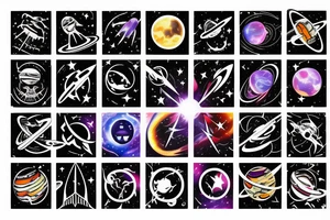 Space  blackhole stars interstellar planets detailed colorful fantasy magical quasar tattoo idea