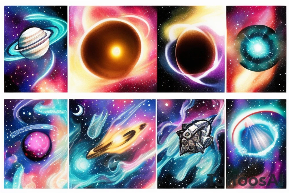 Space  blackhole stars interstellar planets detailed colorful fantasy magical quasar tattoo idea