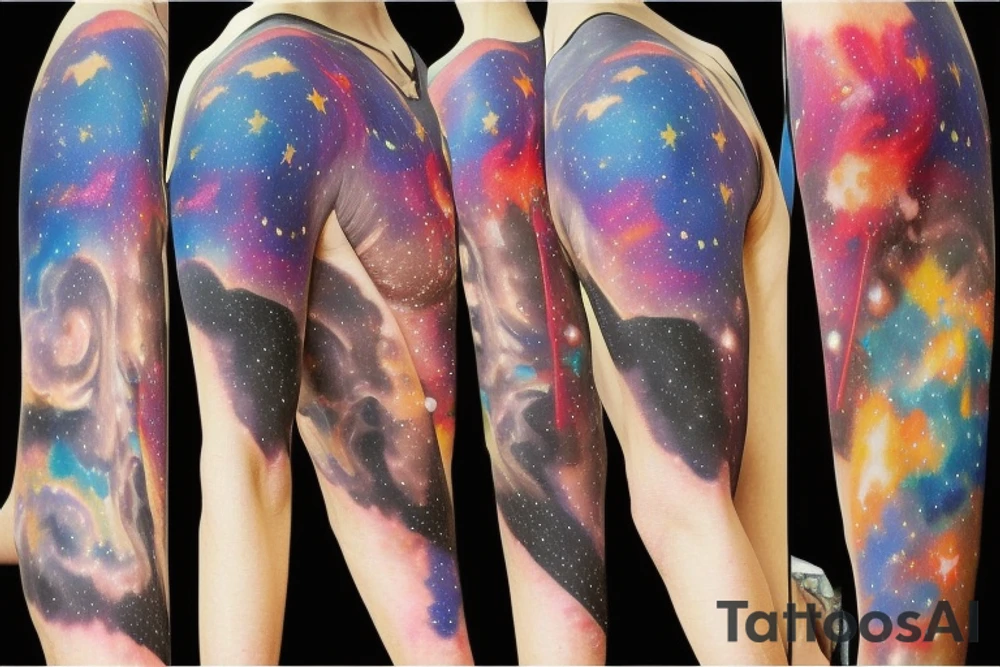 Space  blackhole stars interstellar planets detailed colorful fantasy magical quasar halfsleeve tattoo idea