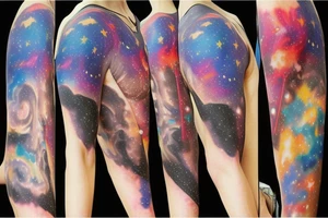 Space  blackhole stars interstellar planets detailed colorful fantasy magical quasar halfsleeve tattoo idea