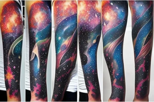 Space  blackhole stars interstellar planets detailed colorful fantasy magical quasar halfsleeve tattoo idea