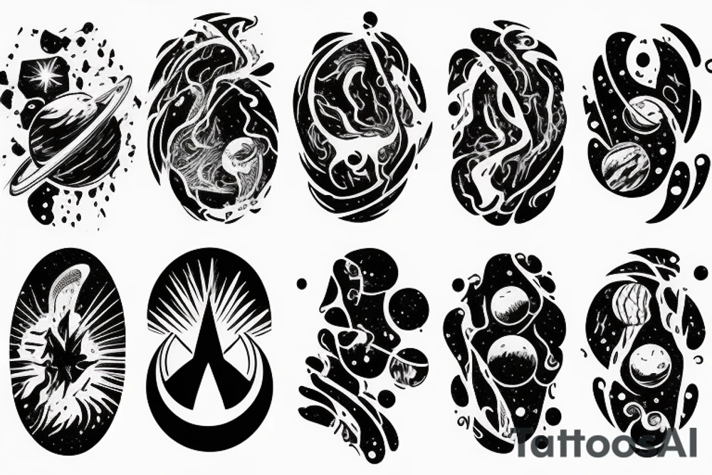 Space  blackhole stars interstellar planets detailed colorful fantasy magical quasar halfsleeve tattoo idea