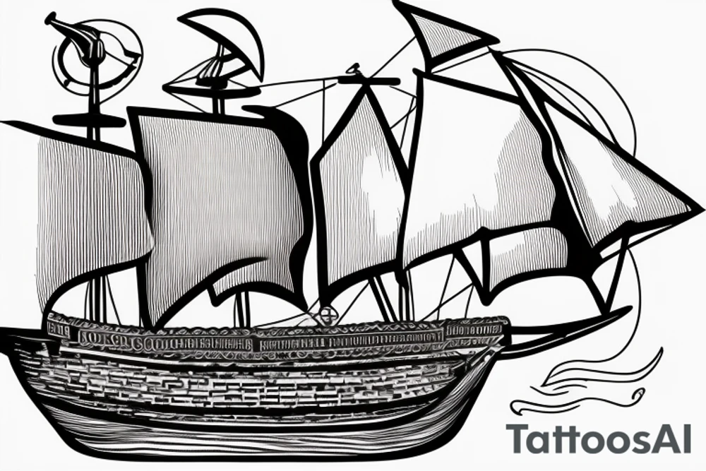 old diagram of sailing ship from centuries ago tattoo idea