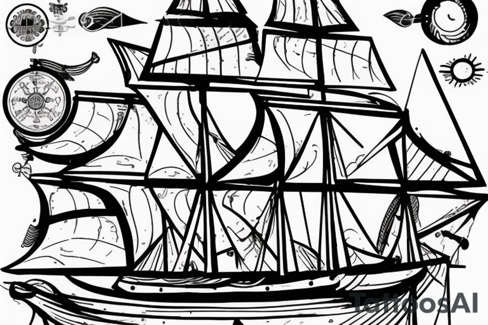 old diagram of sailing ship from centuries ago tattoo idea
