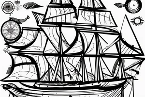 old diagram of sailing ship from centuries ago tattoo idea