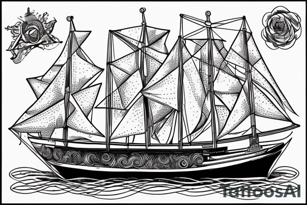 old diagram of sailing ship from centuries ago, old almanac tattoo idea