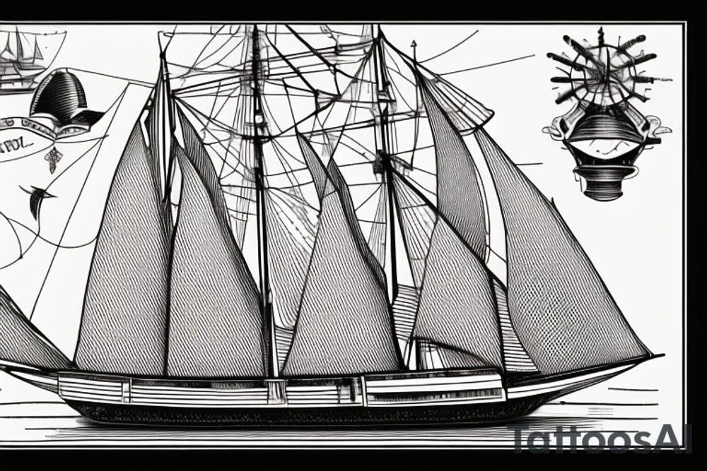 old diagram of sailing ship from centuries ago, old almanac tattoo idea