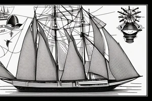 old diagram of sailing ship from centuries ago, old almanac tattoo idea