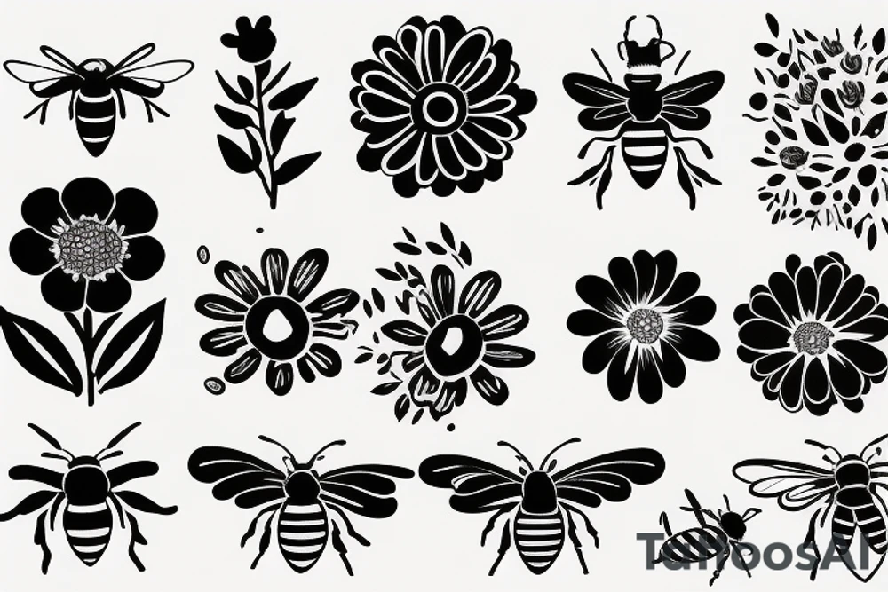 A flower and bees tattoo idea