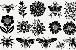 A flower and bees tattoo idea