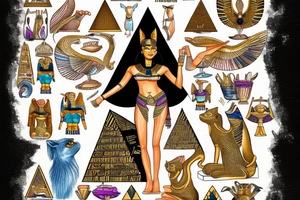 The Egyptian goddess bastet standing in front of a pyramid tattoo idea