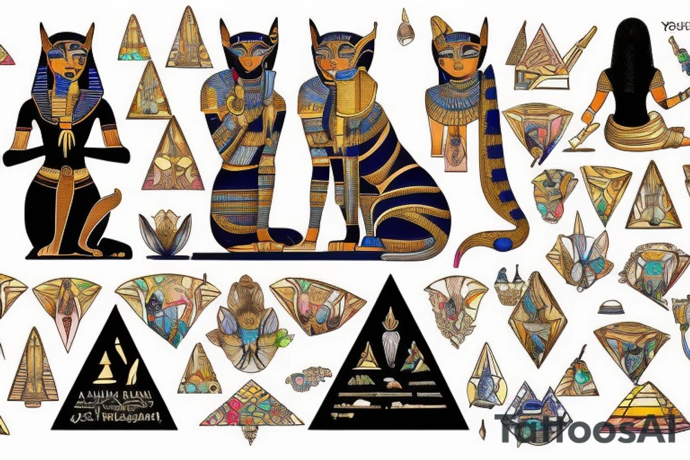 The Egyptian goddess bastet standing in front of a pyramid tattoo idea