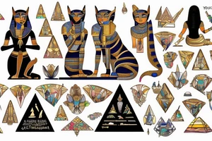The Egyptian goddess bastet standing in front of a pyramid tattoo idea