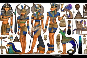 The Egyptian goddess bastet standing in front of a pyramid tattoo idea