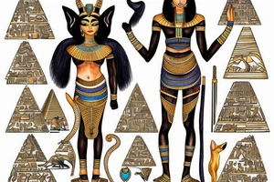 The Egyptian goddess bastet standing in front of a pyramid tattoo idea