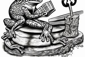 Frog sitting on a stump reading a bible tattoo idea