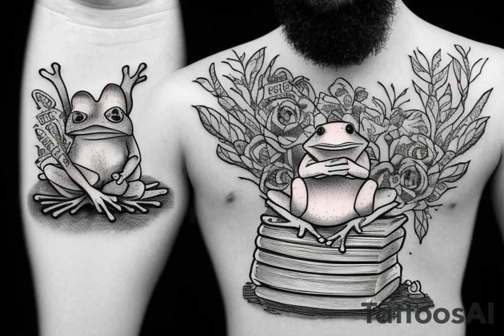 Frog sitting on a stump reading a bible tattoo idea