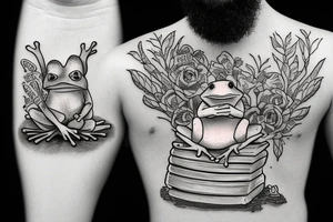 Frog sitting on a stump reading a bible tattoo idea
