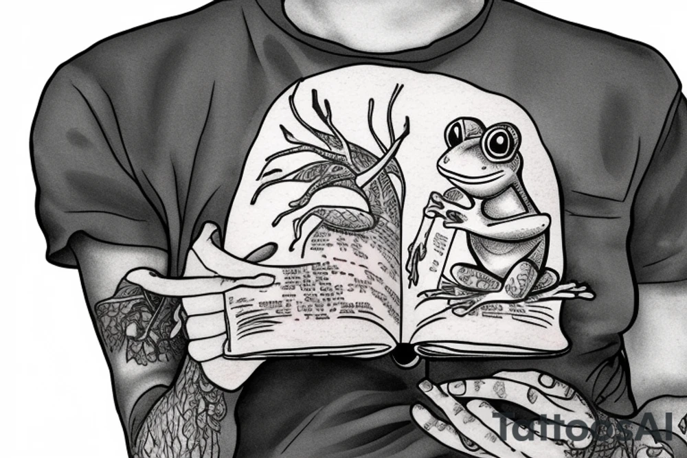 Frog sitting on a stump reading a bible tattoo idea
