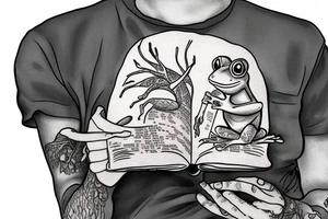 Frog sitting on a stump reading a bible tattoo idea