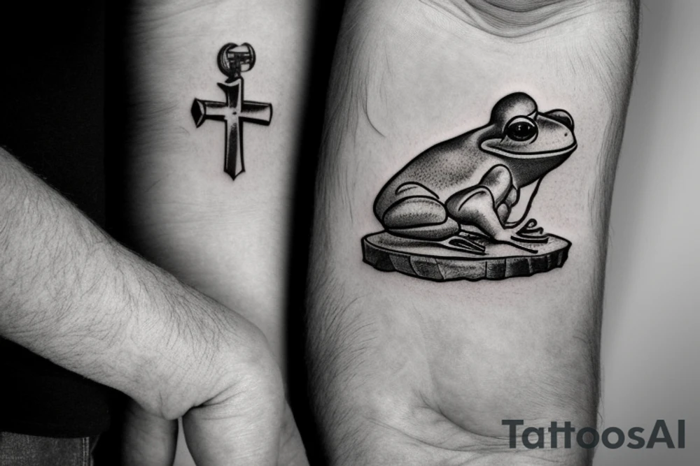 Frog sitting on a stump reading a bible tattoo idea
