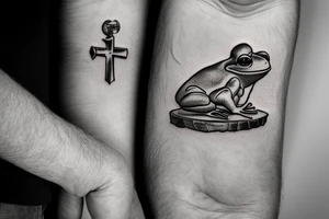 Frog sitting on a stump reading a bible tattoo idea
