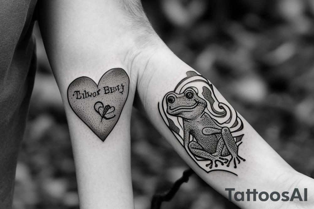 Frog reading a bible while sitting on a stump with a heart engraved on the stump. tattoo idea