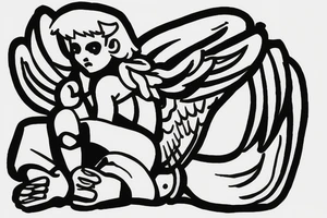 guardian baby angel, sitting down, beaten up in boxing ring tattoo idea