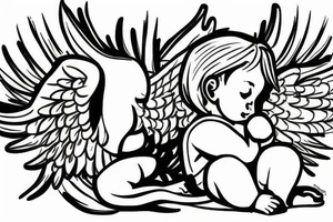 guardian baby angel, sitting down in corner of boxing ring beaten up tattoo idea