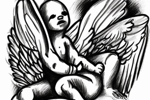 guardian baby angel, sitting down in corner of boxing ring beaten up tattoo idea