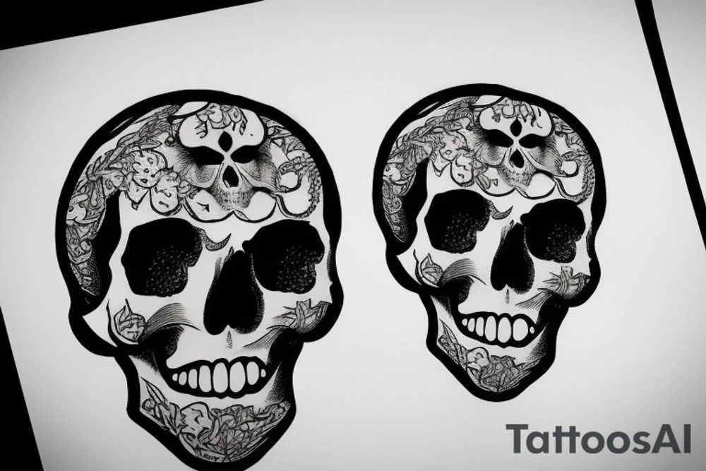 A skull with violets coming out of the eye sockets tattoo idea