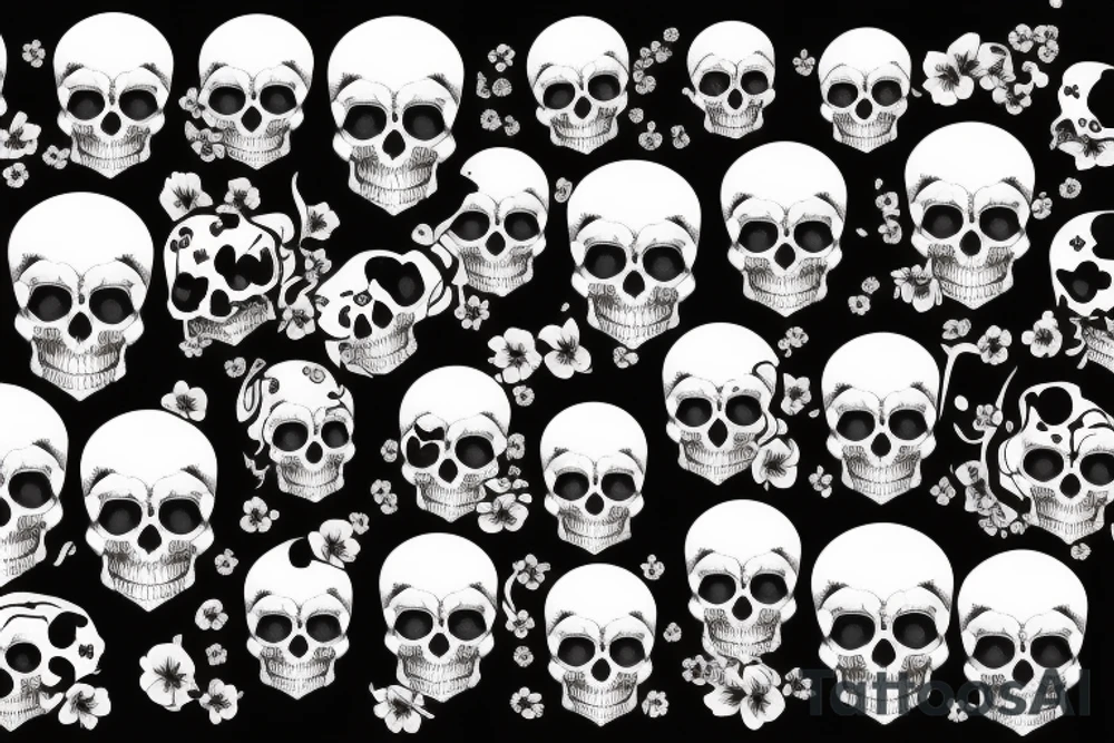 A skull with violets coming out of the eye sockets tattoo idea