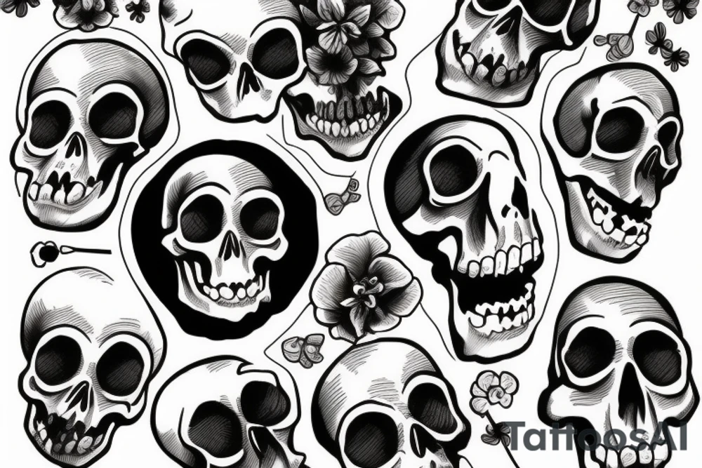 A skull with violets coming out of the eye sockets tattoo idea