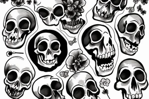 A skull with violets coming out of the eye sockets tattoo idea