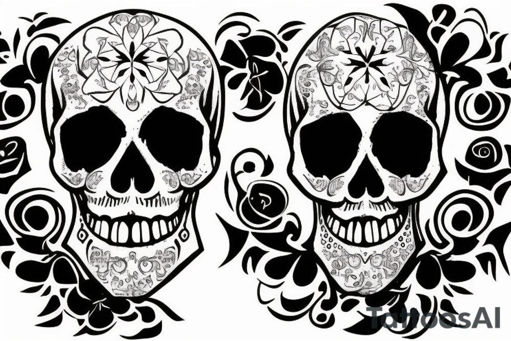 A skull with violets coming out of the eye sockets tattoo idea