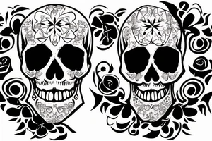 A skull with violets coming out of the eye sockets tattoo idea