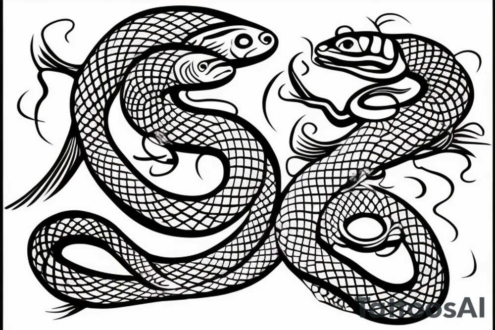 A snake and fish working together tattoo idea